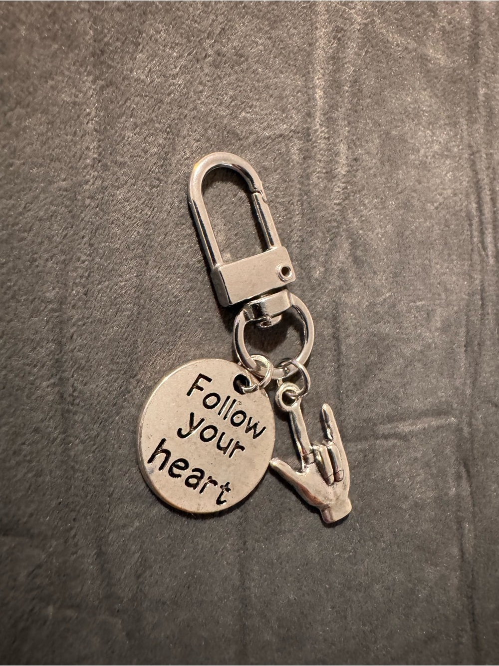 Silver 'Follow Your Heart' Keychain Charm with ASL 🤟🏻